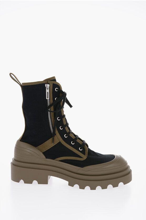 Bottega Veneta Canvas Lace-up Boots with Contrasting Detail Size US 8 / EU 41 - 3 Thumbnail