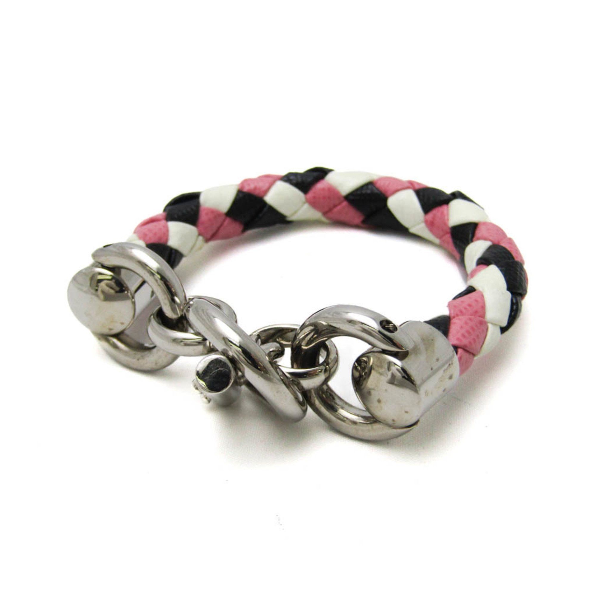 Prada Prada Braiding Leather,Metal Charm Bracelet Black,Pink,White Size ONE SIZE - 2 Thumbnail