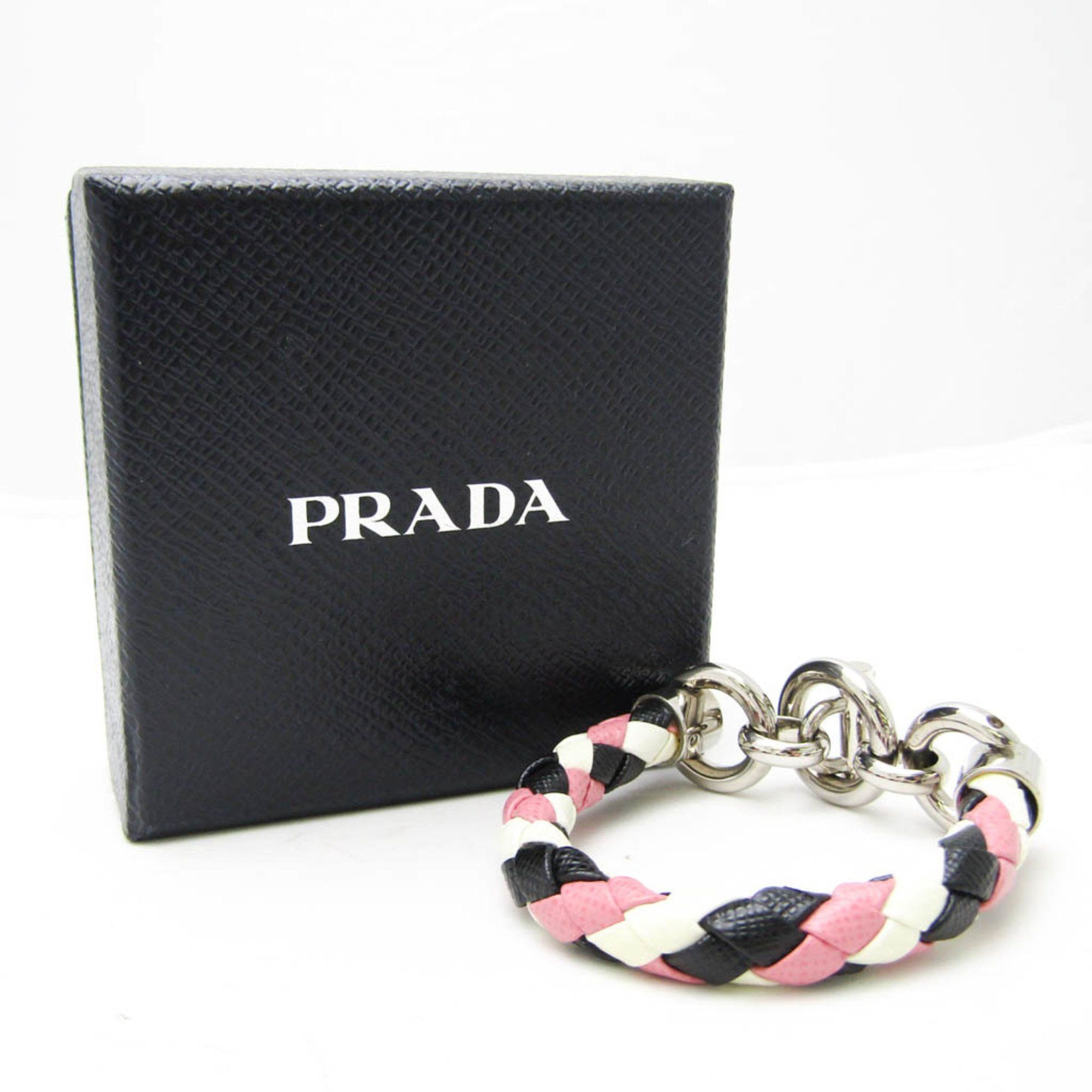 Prada Prada Braiding Leather,Metal Charm Bracelet Black,Pink,White Size ONE SIZE - 8 Thumbnail