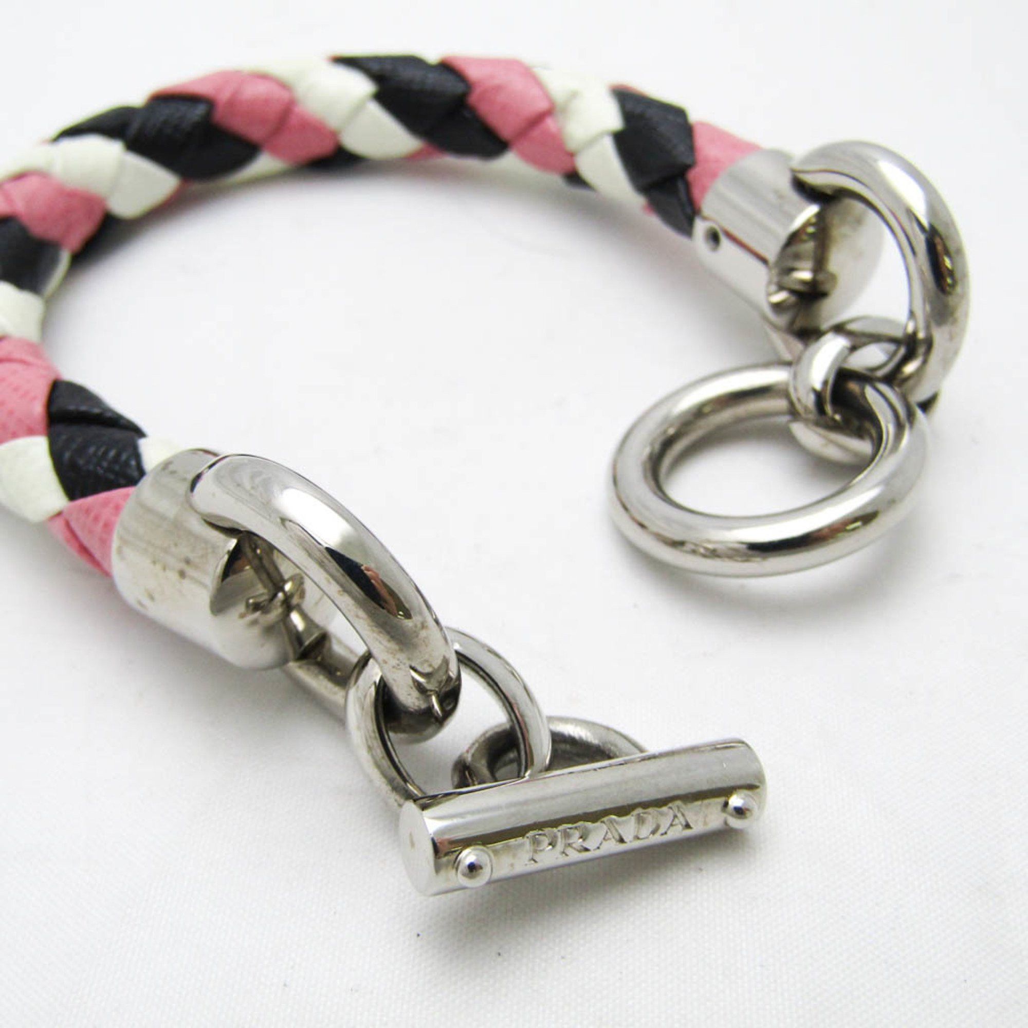 Prada Prada Braiding Leather,Metal Charm Bracelet Black,Pink,White Size ONE SIZE - 6 Thumbnail
