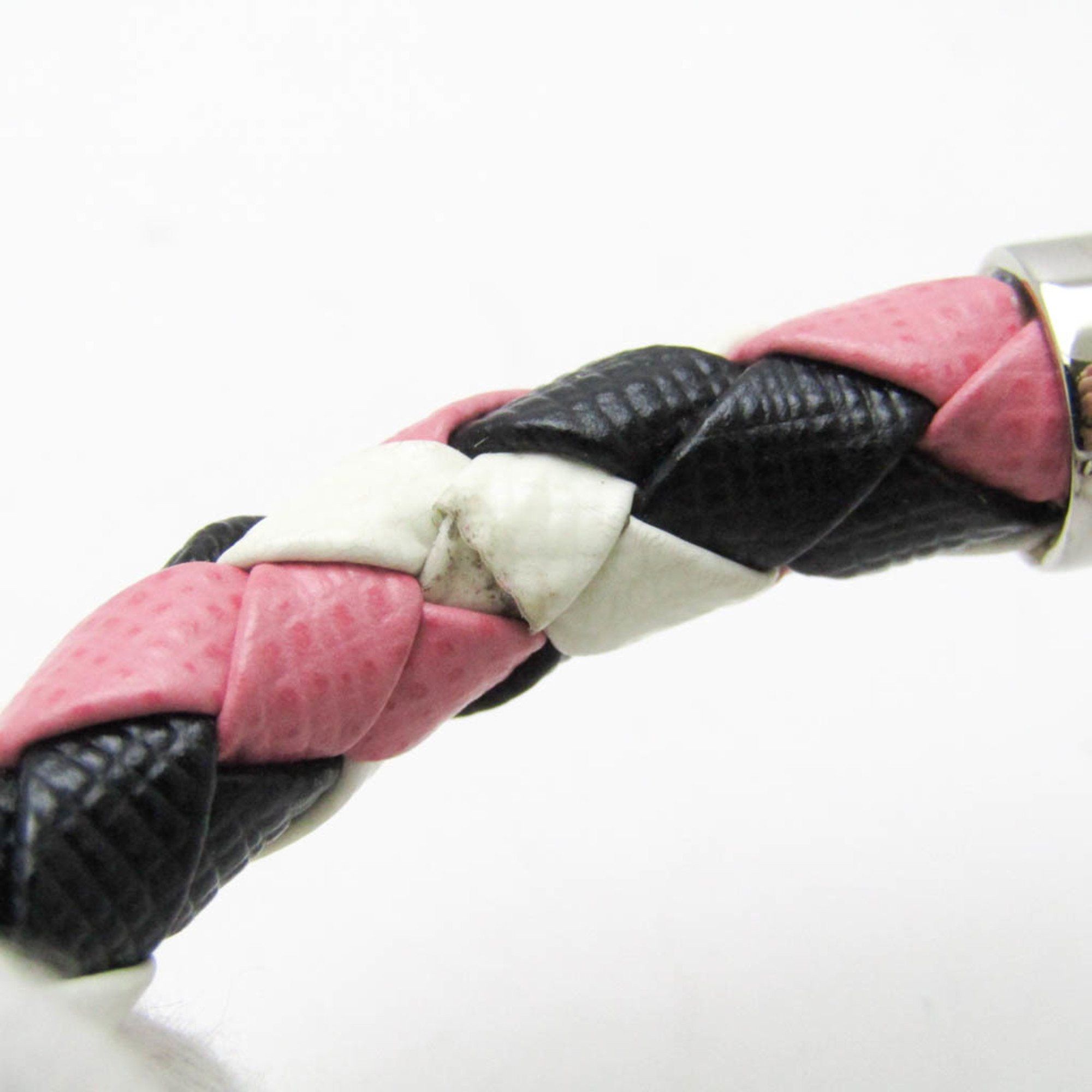 Prada Prada Braiding Leather,Metal Charm Bracelet Black,Pink,White Size ONE SIZE - 4 Thumbnail