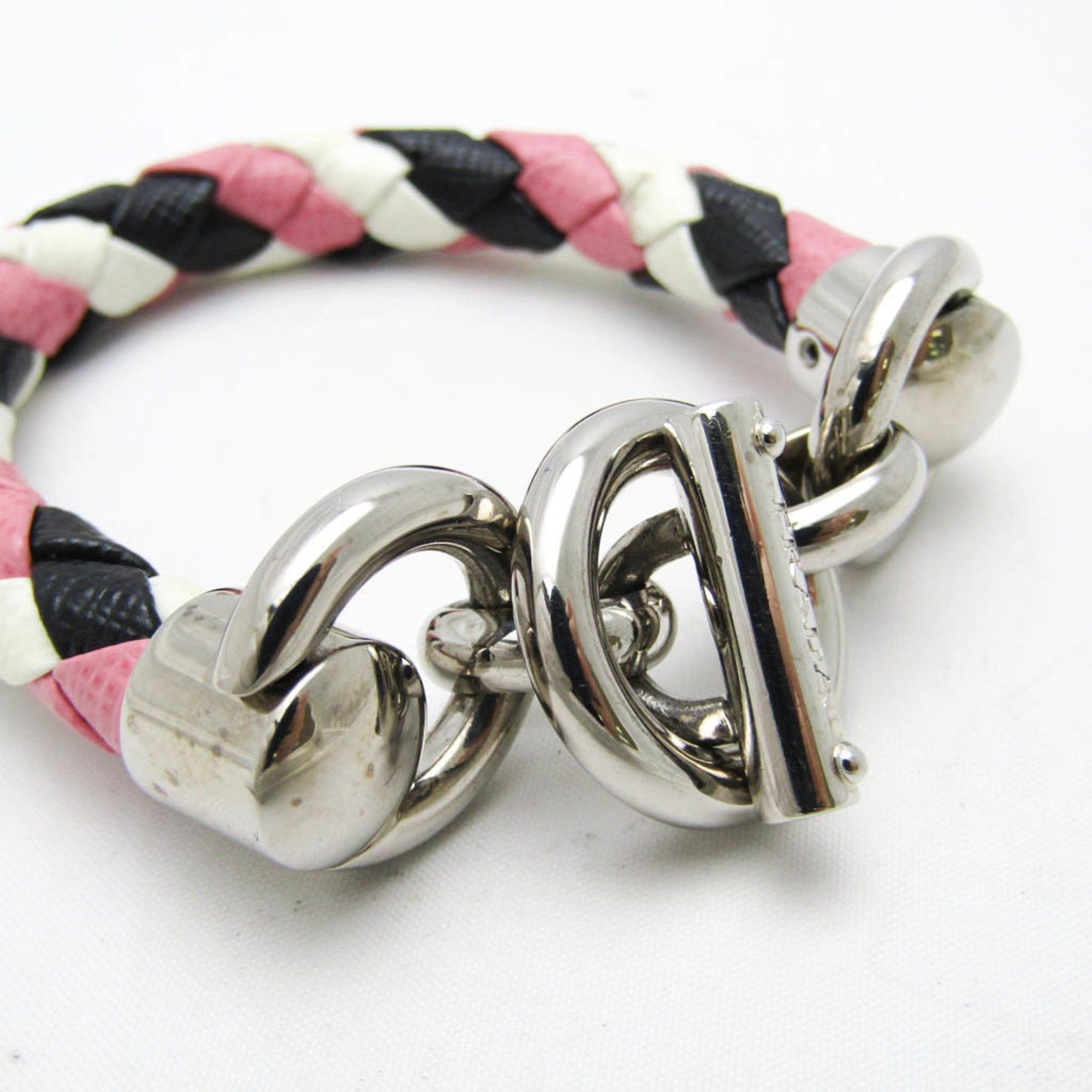 Prada Prada Braiding Leather,Metal Charm Bracelet Black,Pink,White Size ONE SIZE - 5 Thumbnail