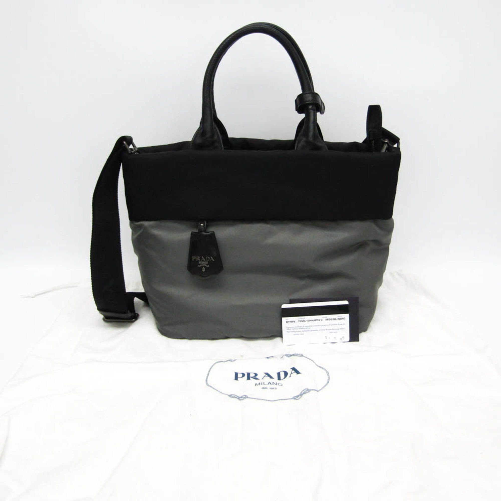Prada Prada B1959V Women's Tessuto,Nappa Leather Handbag,Shoulder Bag Black,Gray Size ONE SIZE - 13 Thumbnail