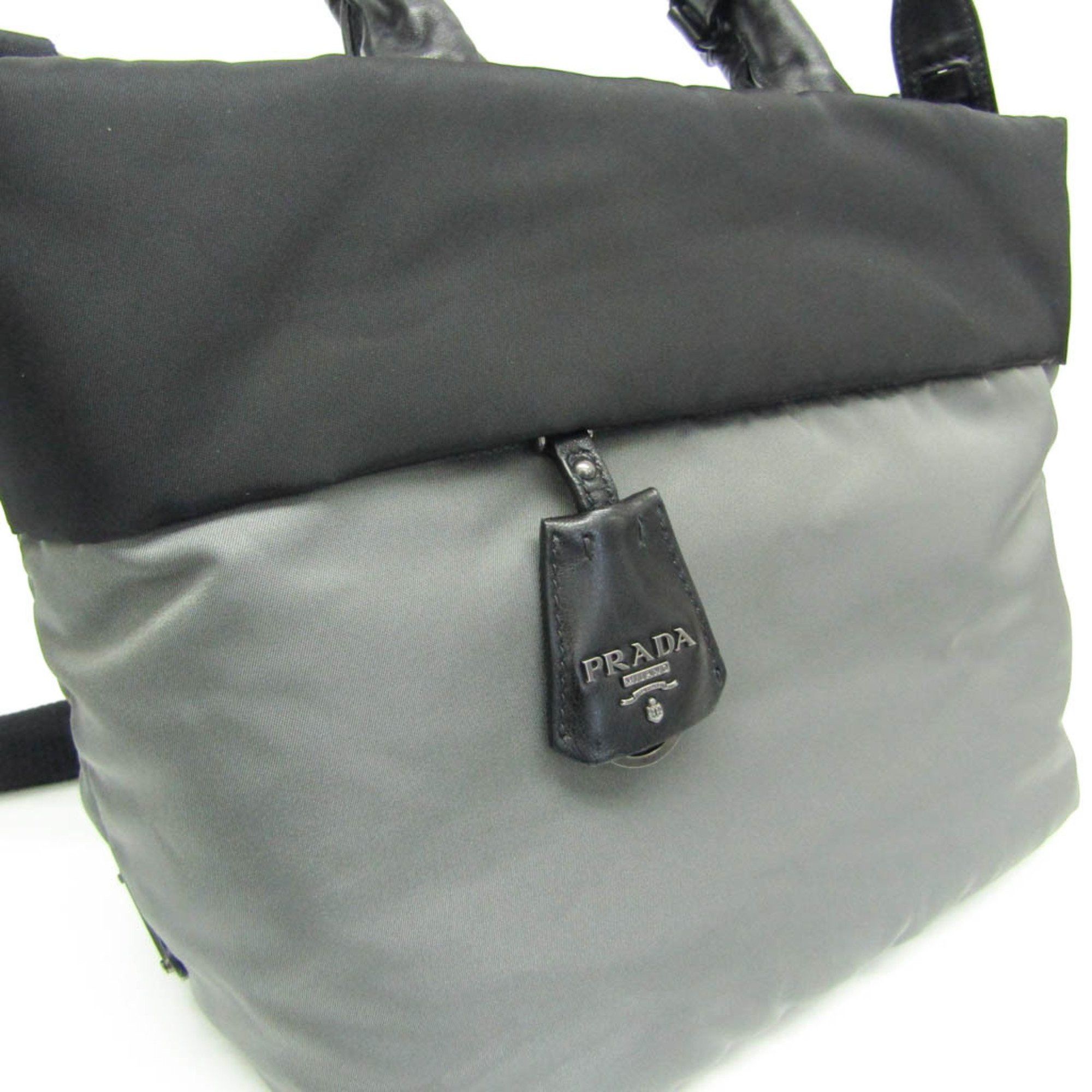 Prada Prada B1959V Women's Tessuto,Nappa Leather Handbag,Shoulder Bag Black,Gray Size ONE SIZE - 4 Thumbnail