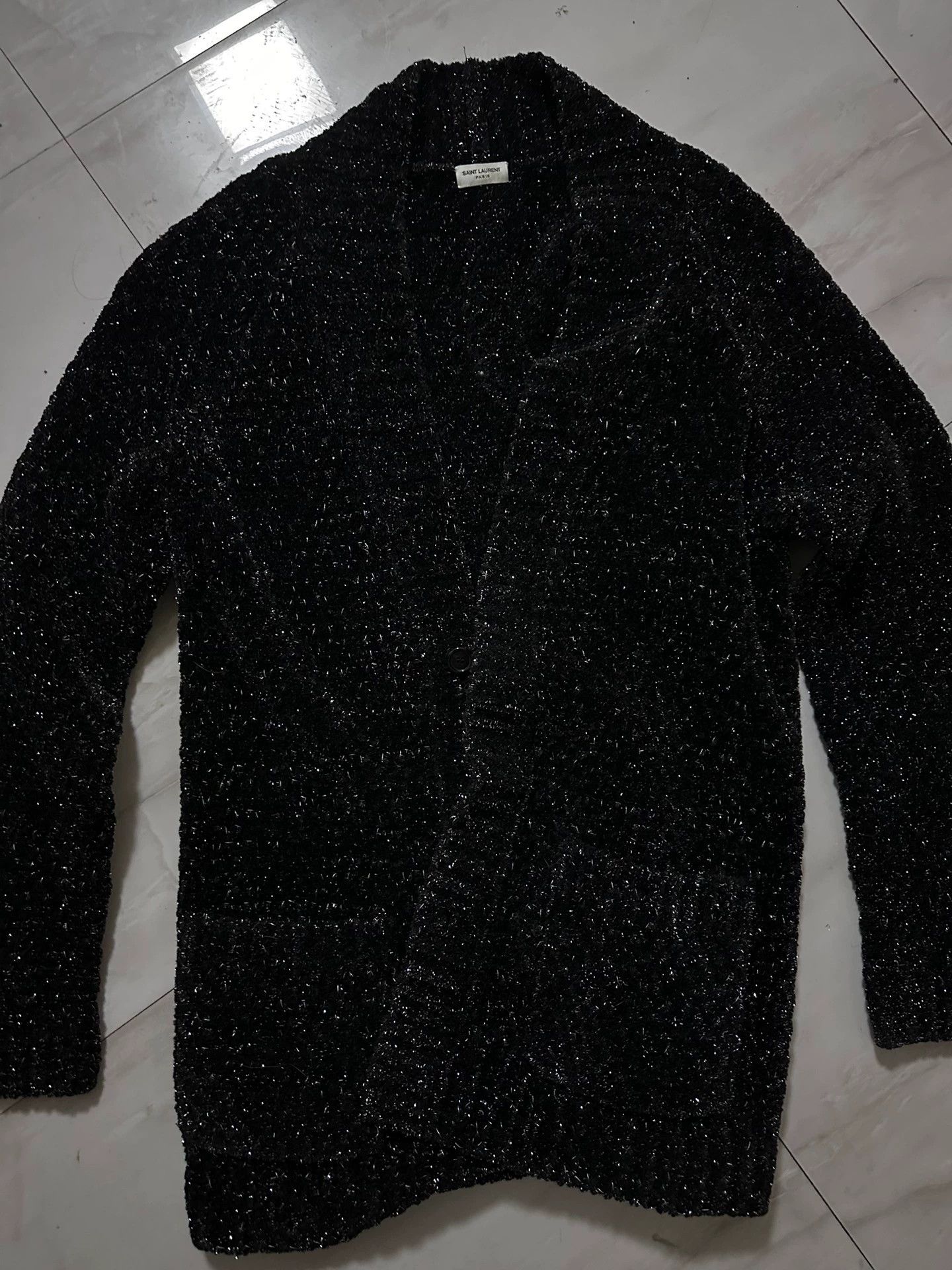 Saint Laurent Paris Saint Laurent Paris Silver Thread Snow Neale Thick Sweater Jacket Size US XXL / EU 58 / 5 - 4 Thumbnail