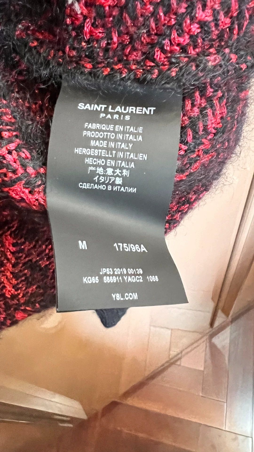 Saint Laurent Paris Saint Laurent Paris Red Haig pattern men's sweater Size US M / EU 48-50 / 2 - 3 Thumbnail