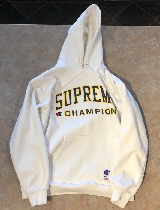 Supreme champion hot sale hoodie white