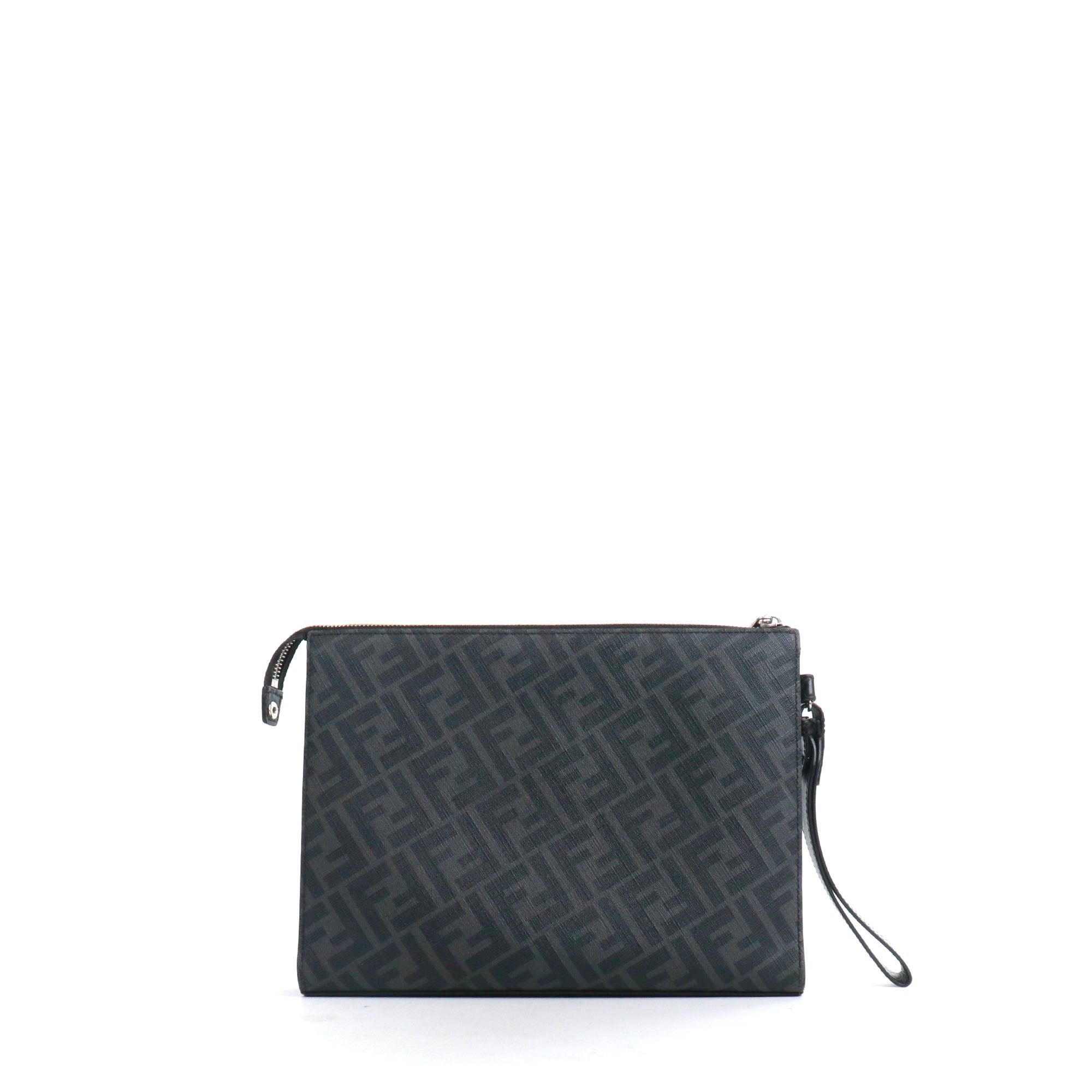 Fendi FENDI - Fendi Diagonal clutch in coated canvas and black leather Size ONE SIZE - 3 Thumbnail