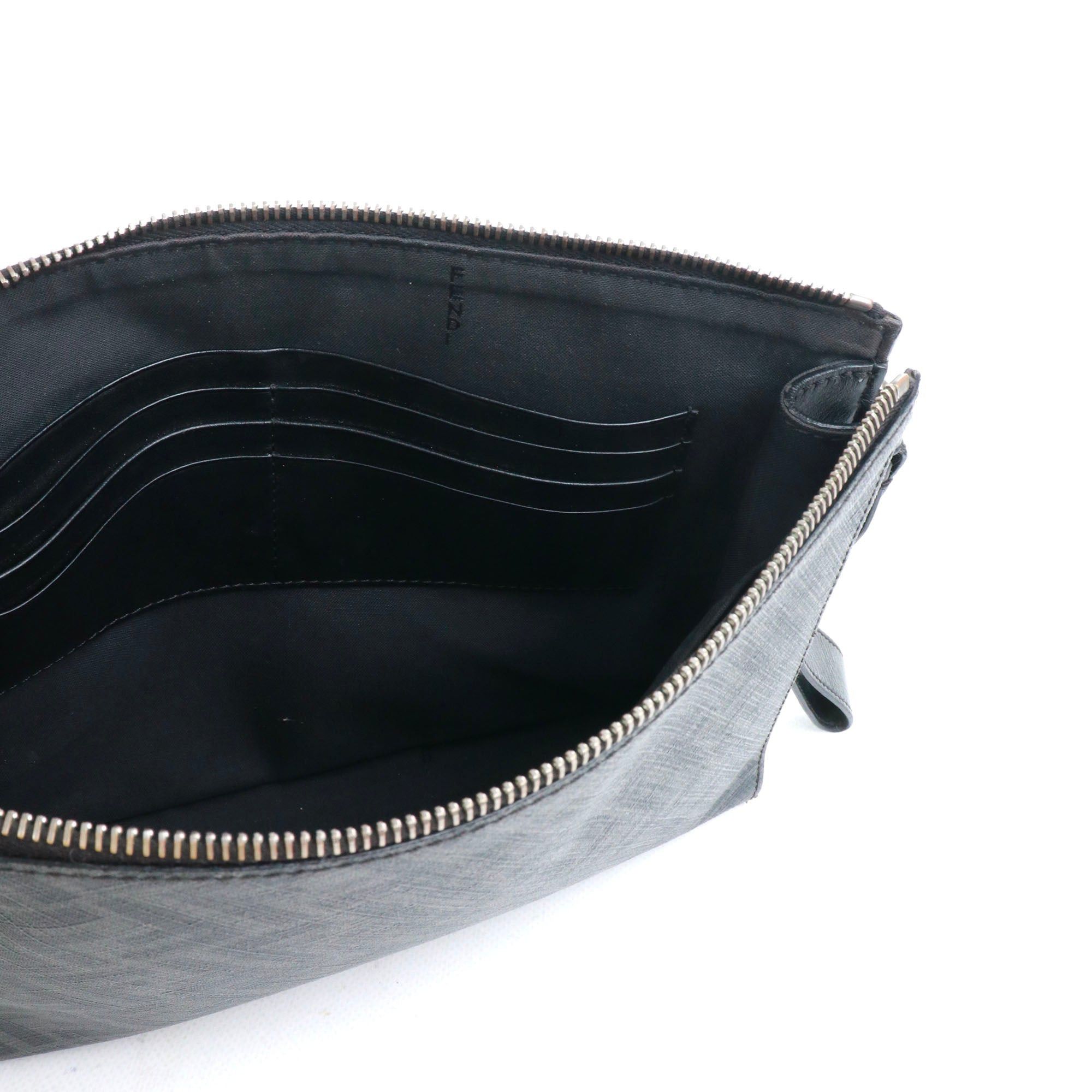 Fendi FENDI - Fendi Diagonal clutch in coated canvas and black leather Size ONE SIZE - 8 Thumbnail