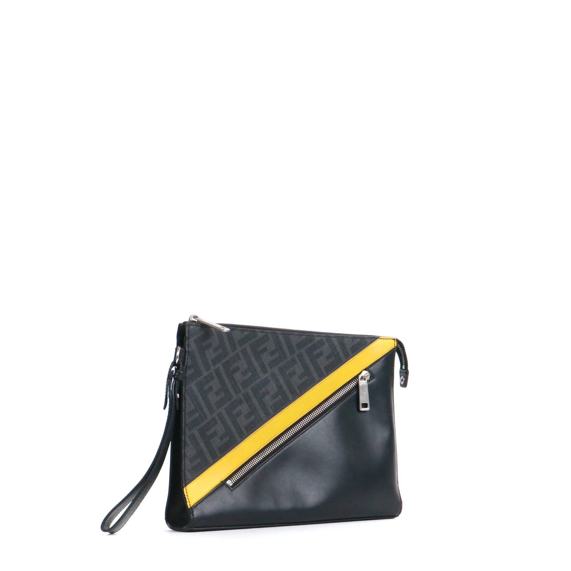 Fendi FENDI - Fendi Diagonal clutch in coated canvas and black leather Size ONE SIZE - 2 Thumbnail