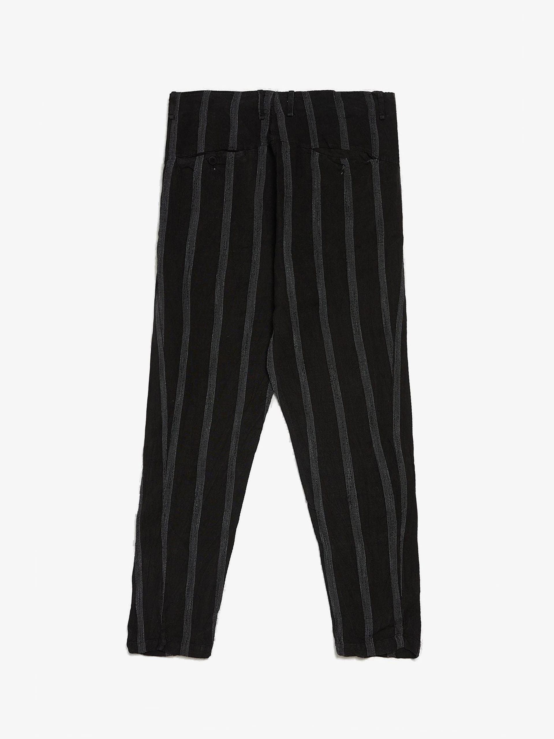 Black Striped Linen Blend Pants