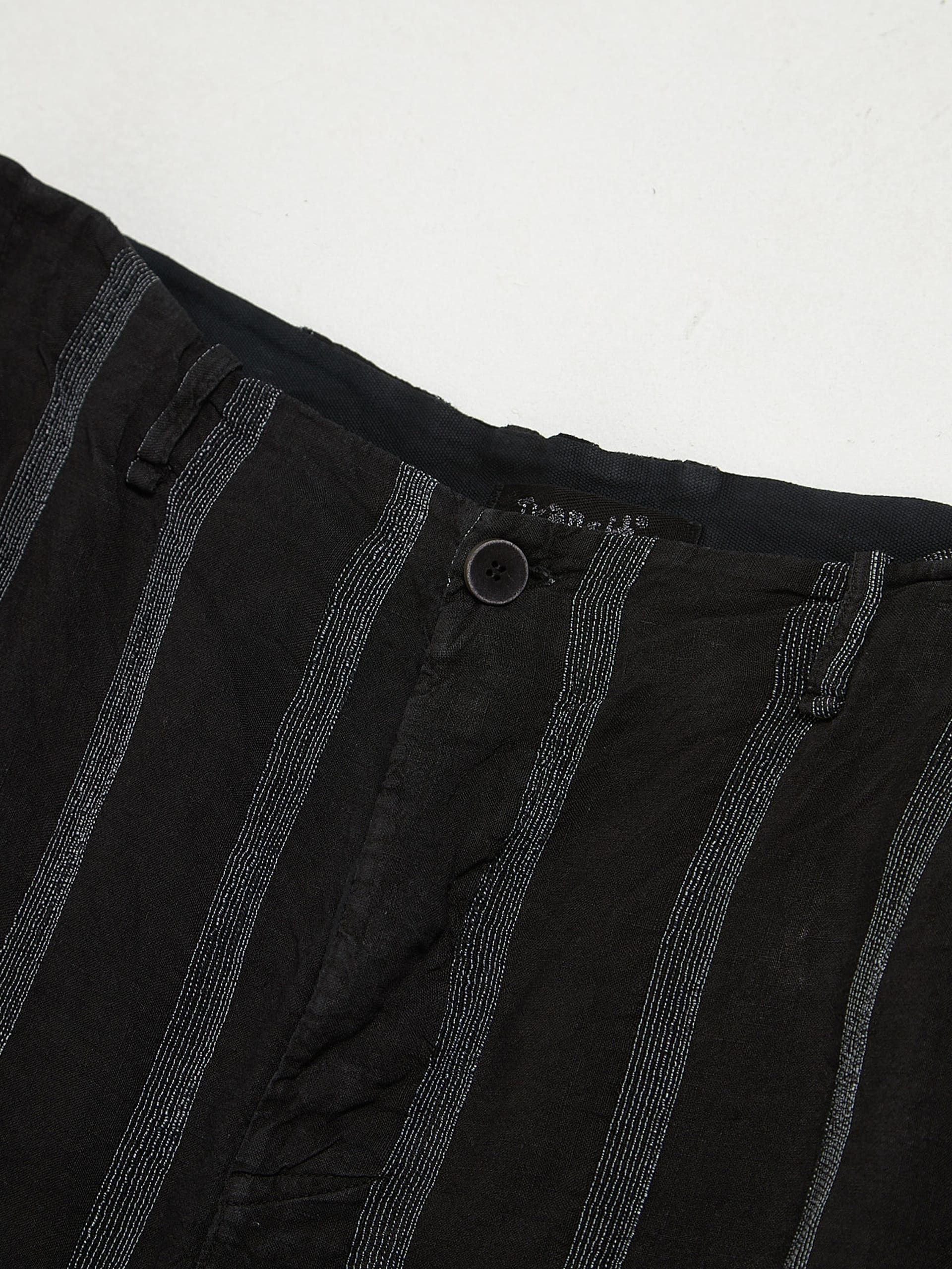 Black Striped Linen Blend Pants