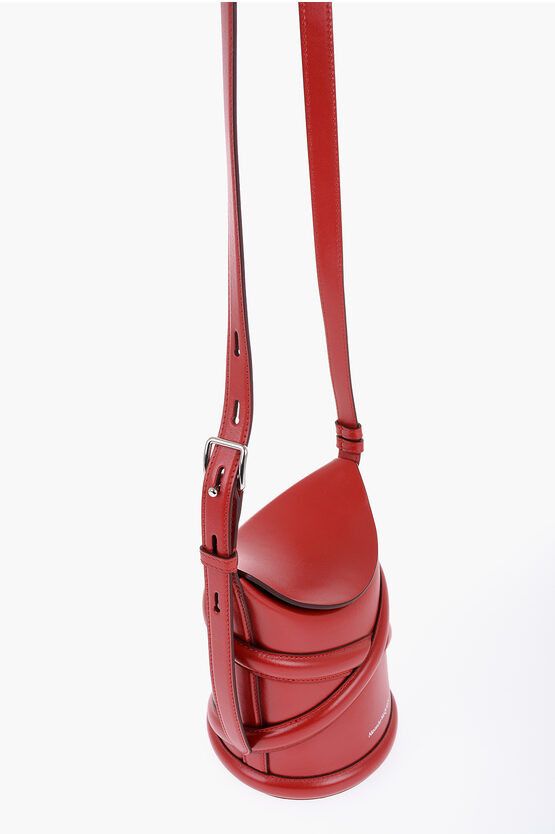 Alexander McQueen Curve Bucket Bag with Embossed Logo in red Size ONE SIZE - 3 Thumbnail