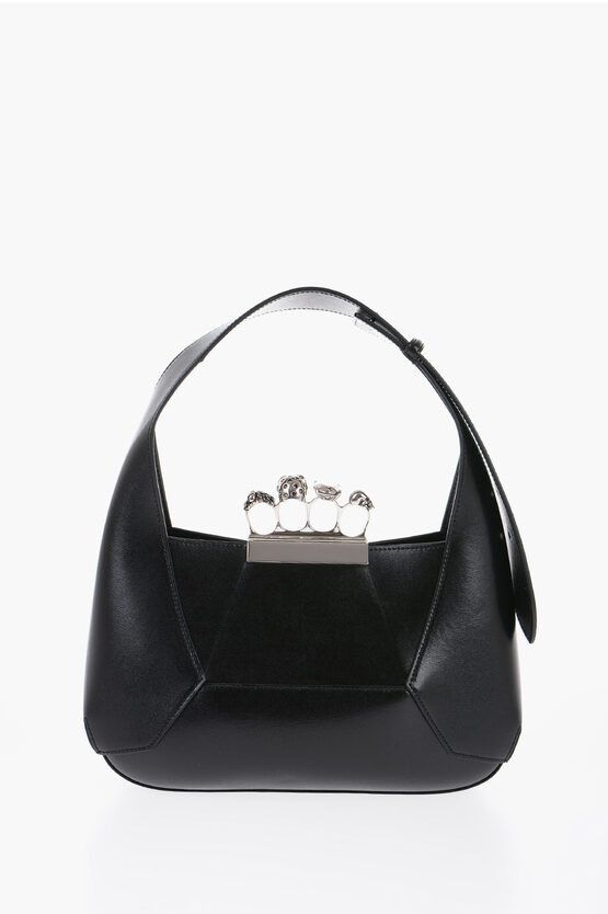 Alexander McQueen Saffiano Leather Hobo Bag with Jewellery Closure in black Size ONE SIZE - 3 Thumbnail