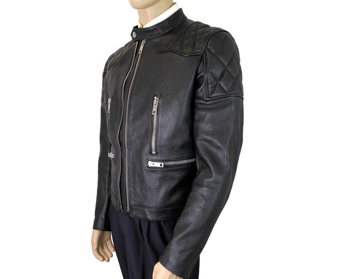 Burberry Men's Black Leather Diamond Quilted Biker Jacket (50 EU / Size US M / EU 48-50 / 2 - 2 Thumbnail