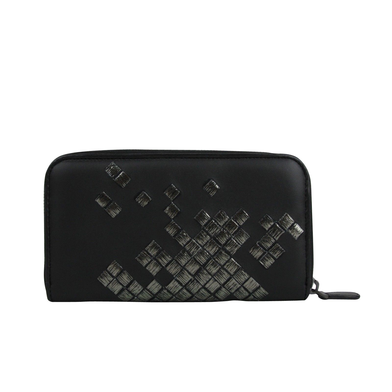 Bottega Veneta Women's Zip Around Black Leather Woven Wallet Size ONE SIZE - 4 Thumbnail