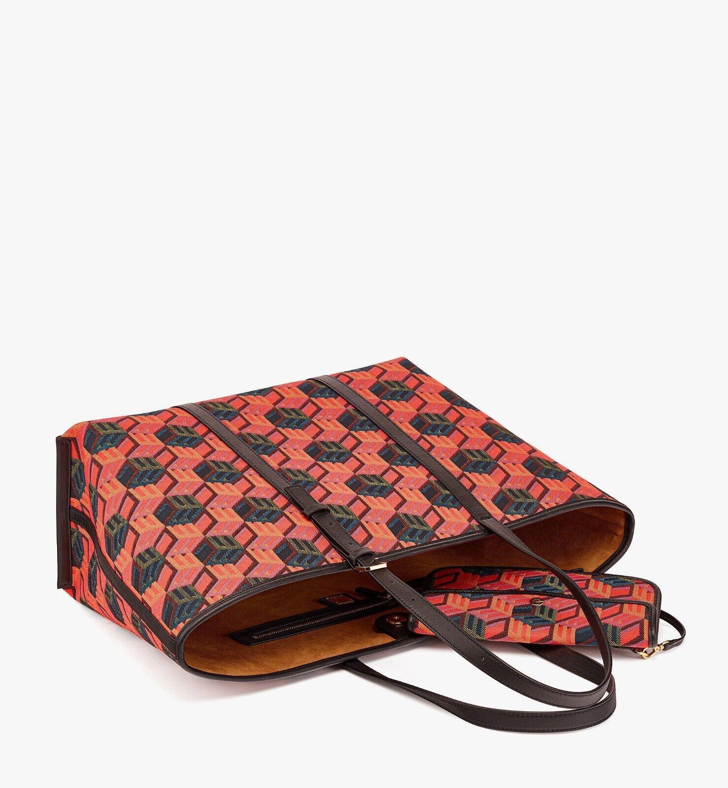 MCM WOmen's Orange/Red Cubic Logo Jacquard Medium Tote Leather Size ONE SIZE - 6 Thumbnail