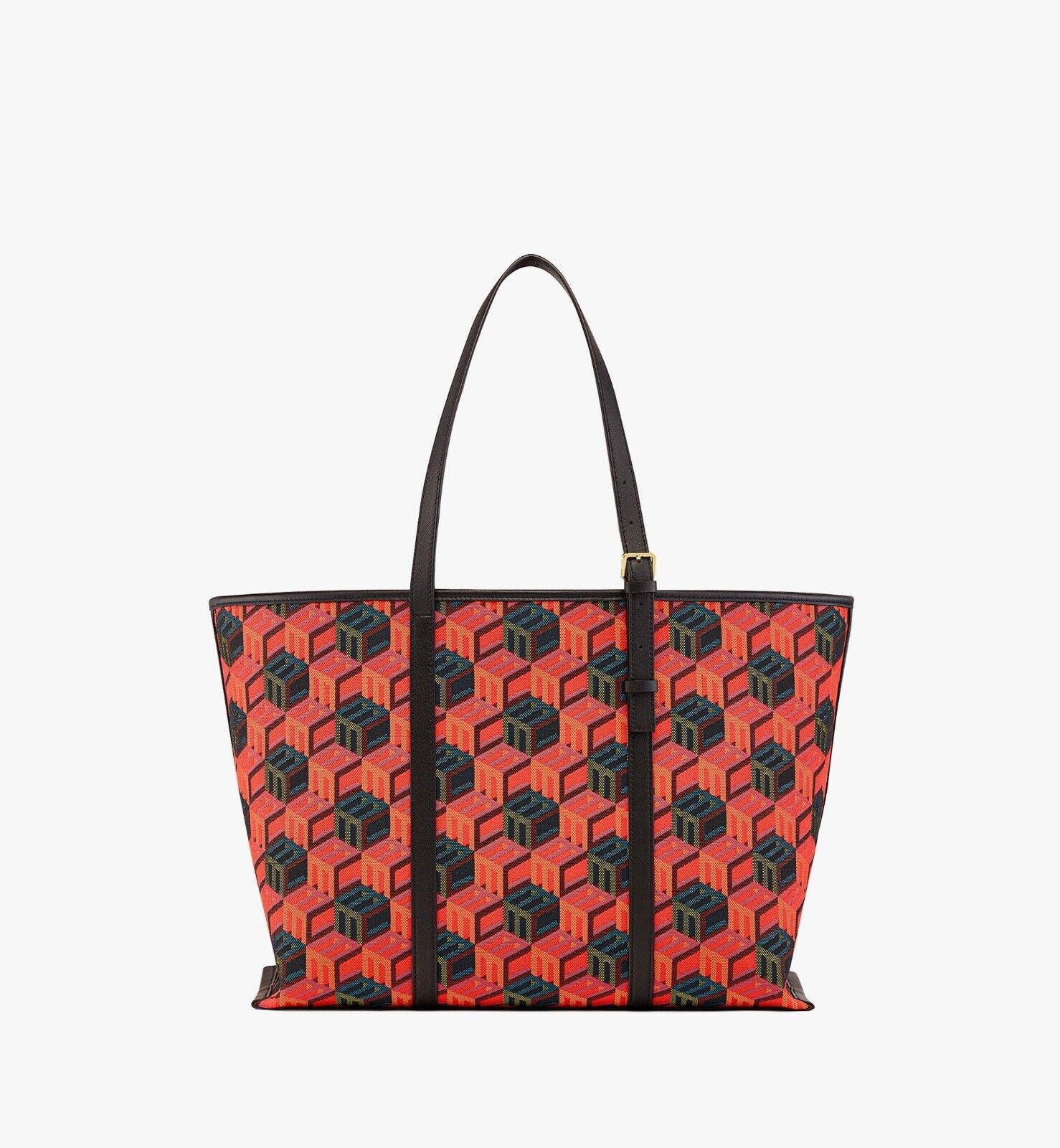MCM WOmen's Orange/Red Cubic Logo Jacquard Medium Tote Leather Size ONE SIZE - 4 Thumbnail