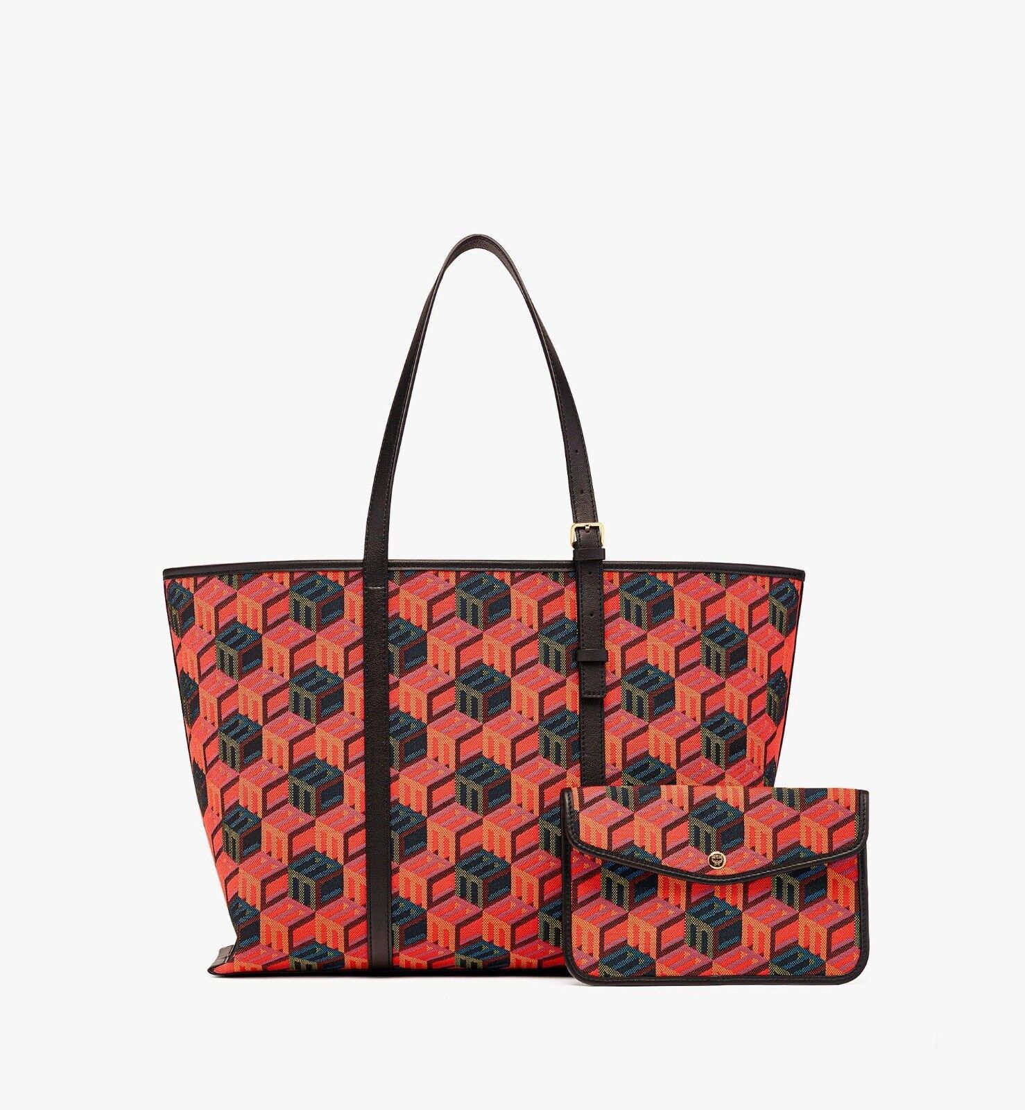MCM WOmen's Orange/Red Cubic Logo Jacquard Medium Tote Leather Size ONE SIZE - 5 Thumbnail