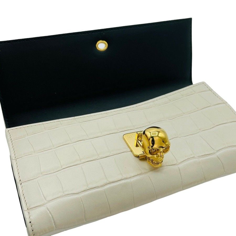 Alexander McQueen Off White Croc-embossed Leather Skull Wallet Size ONE SIZE - 5 Thumbnail