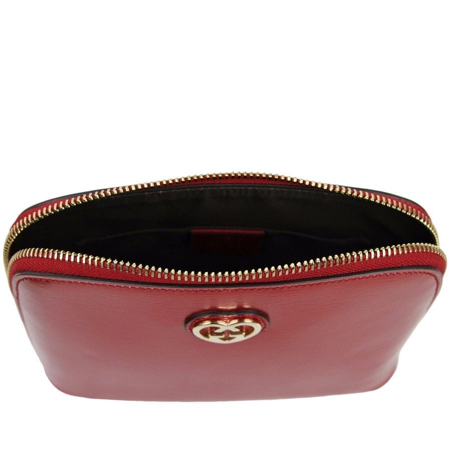 Gucci New Women's Red Shiny Leather Cosmetic Case w/Interlocking Size ONE SIZE - 4 Thumbnail