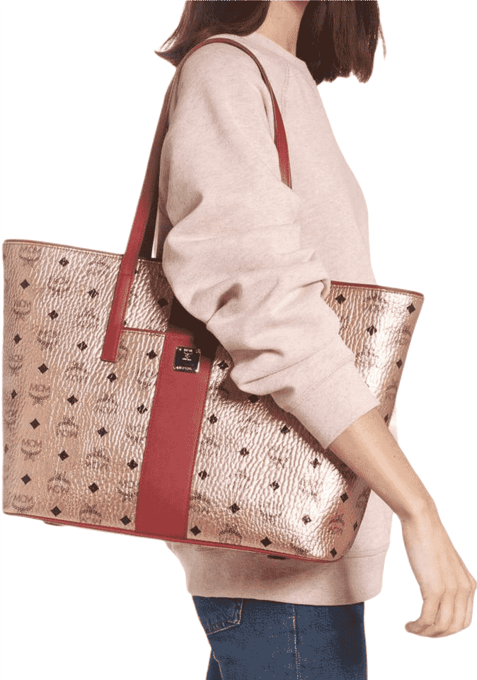 MCM Champagne Gold Monogram Visetos Canvas Medium Tote Bag Size ONE SIZE - 7 Thumbnail