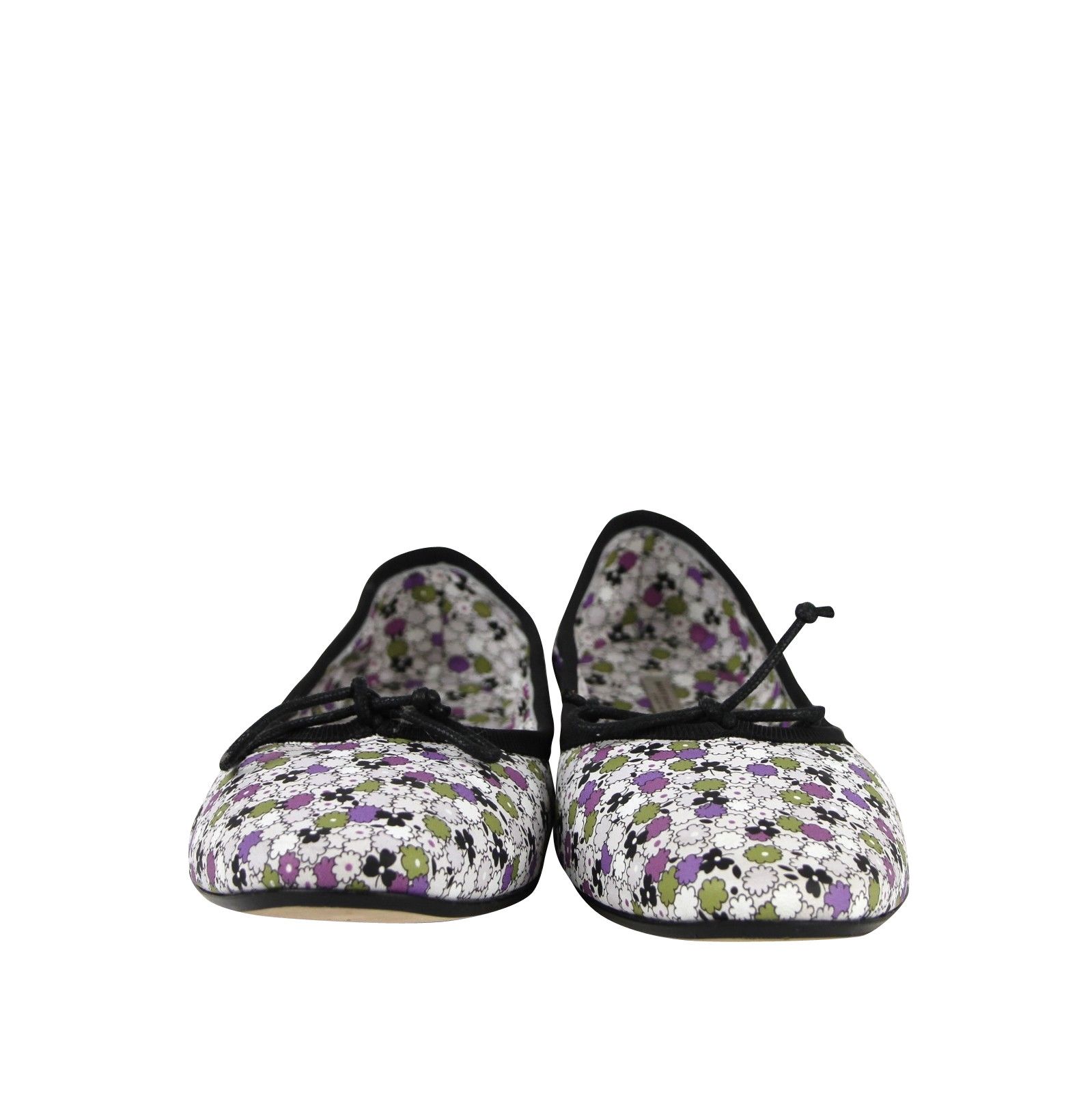 Women's Floral Green / Purple / Black Leather Ballet Flats