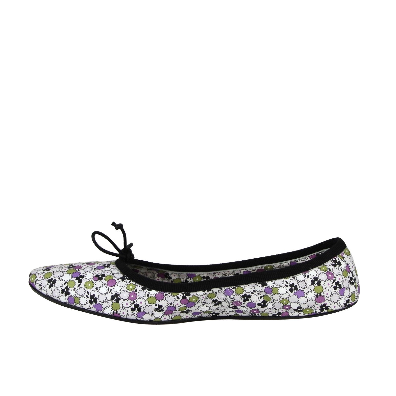 Women's Floral Green / Purple / Black Leather Ballet Flats