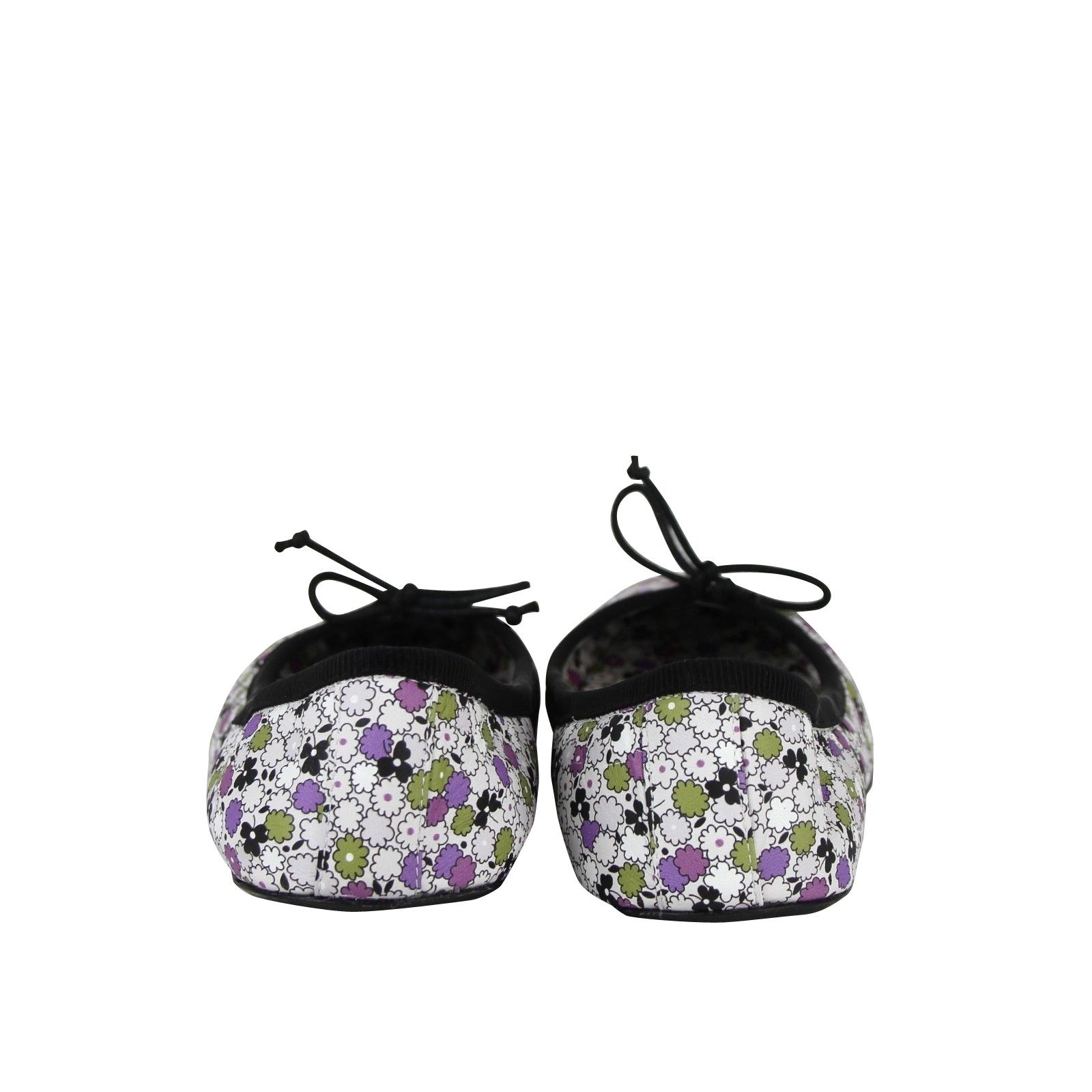 Women's Floral Green / Purple / Black Leather Ballet Flats