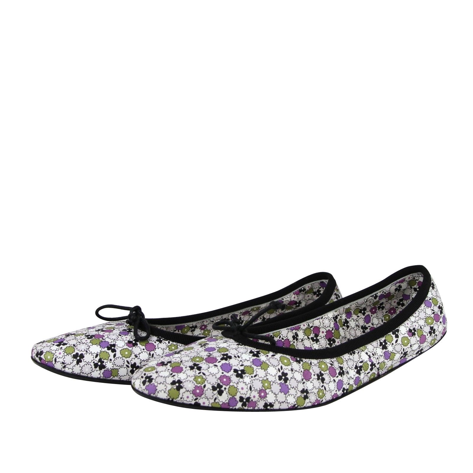 Women's Floral Green / Purple / Black Leather Ballet Flats