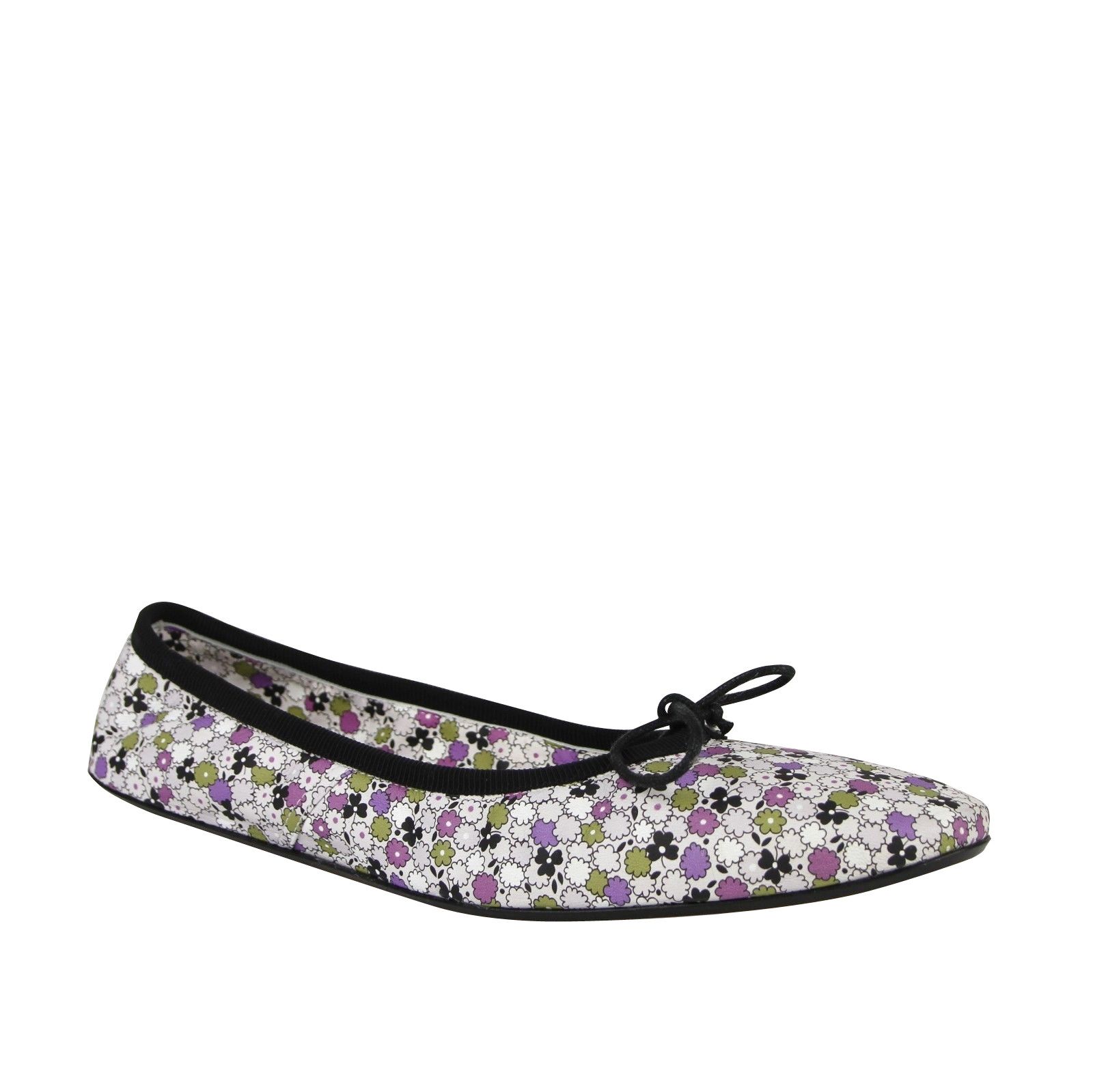 Women's Floral Green / Purple / Black Leather Ballet Flats