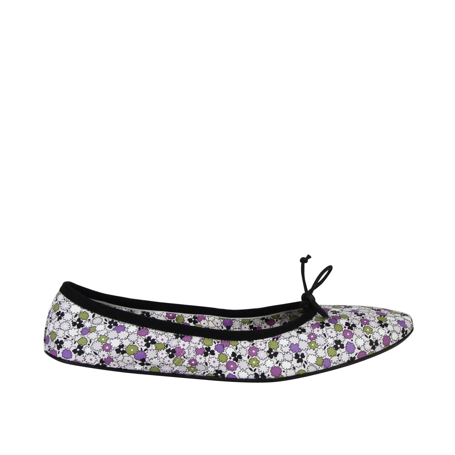 Women's Floral Green / Purple / Black Leather Ballet Flats