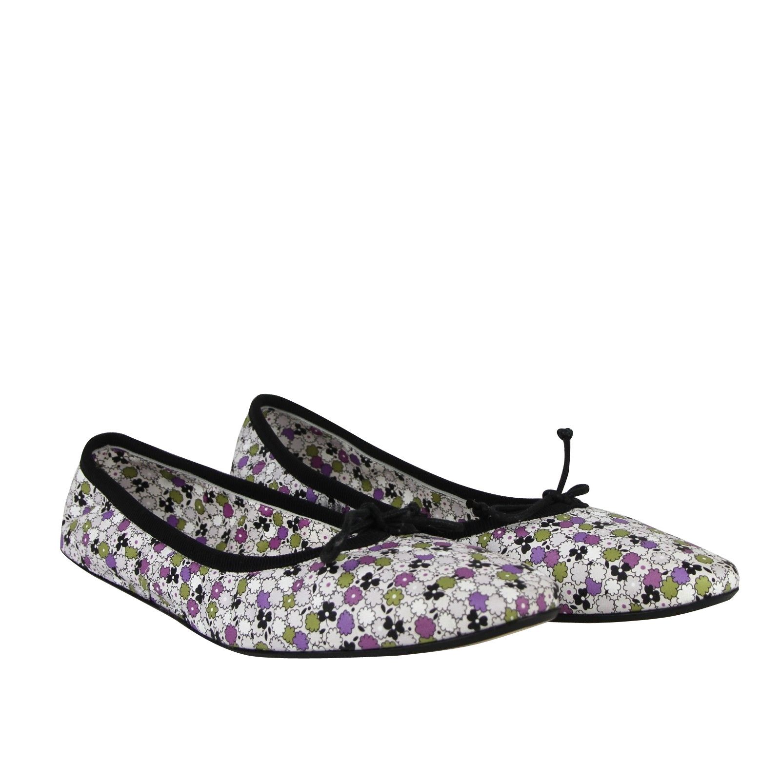 Women's Floral Green / Purple / Black Leather Ballet Flats