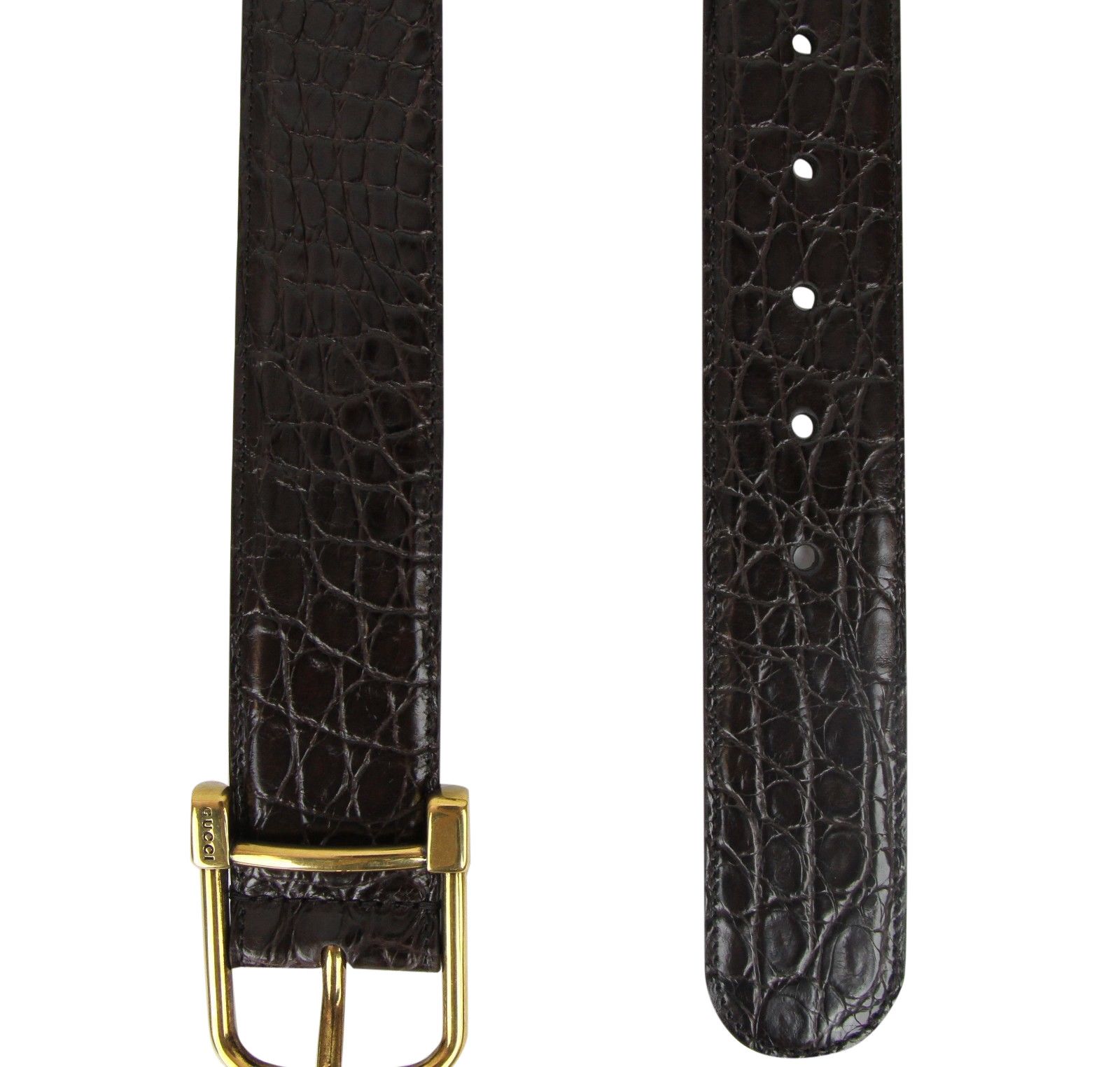 Gucci Women's Gold Square Buckle Dark Brown Crocodile Belt Size ONE SIZE - 5 Thumbnail