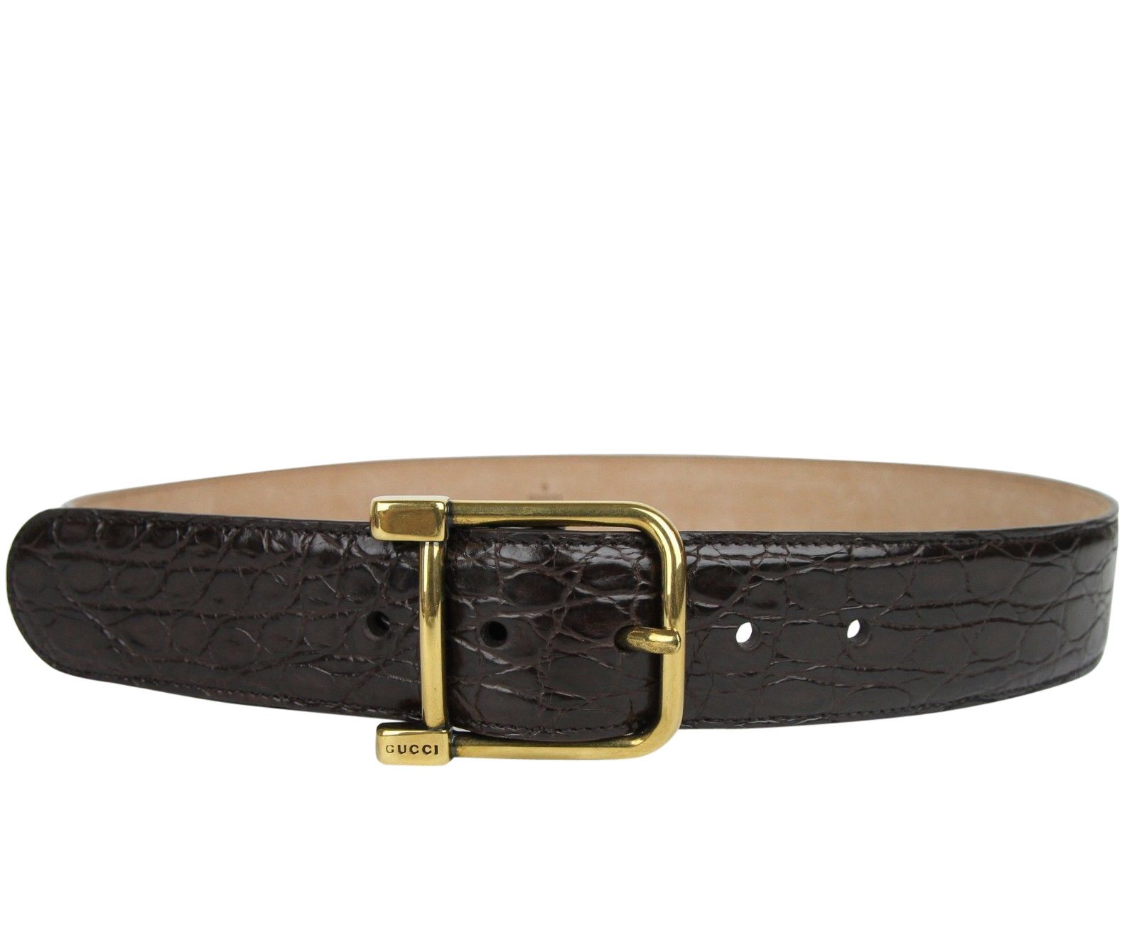 Gucci Women's Gold Square Buckle Dark Brown Crocodile Belt Size ONE SIZE - 2 Thumbnail
