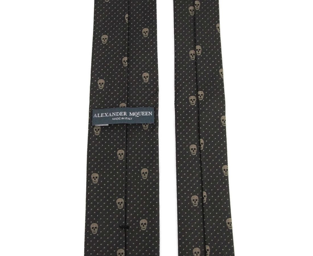 Alexander McQueen Men's Brown Skull Polka Dot Silk Tie (5 Cm) Size ONE SIZE - 6 Thumbnail