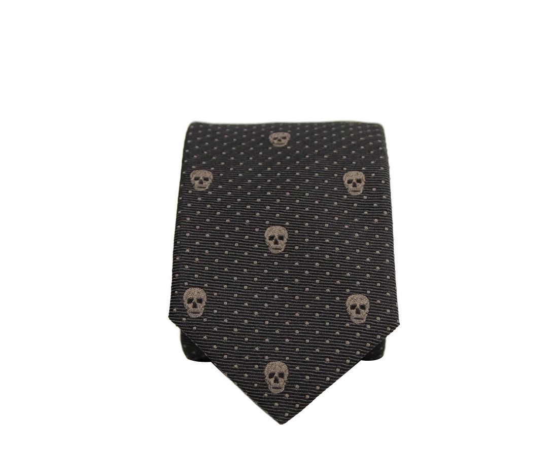 Alexander McQueen Men's Brown Skull Polka Dot Silk Tie (5 Cm) Size ONE SIZE - 2 Thumbnail