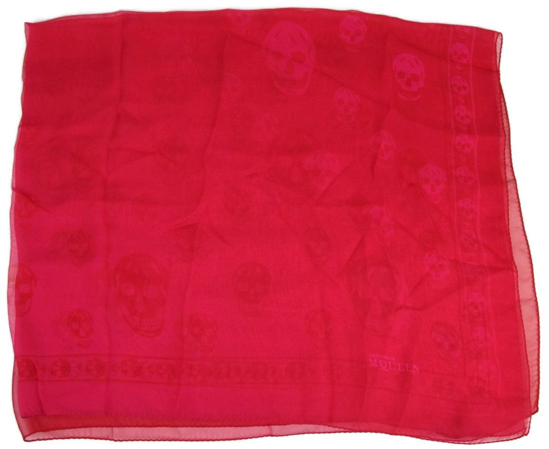 Alexander McQueen Women's Pink / Red Silk Chiffon Skull Print Scarf Size ONE SIZE - 4 Thumbnail