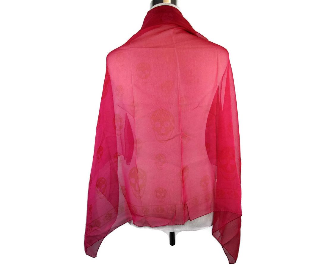Alexander McQueen Women's Pink / Red Silk Chiffon Skull Print Scarf Size ONE SIZE - 3 Thumbnail