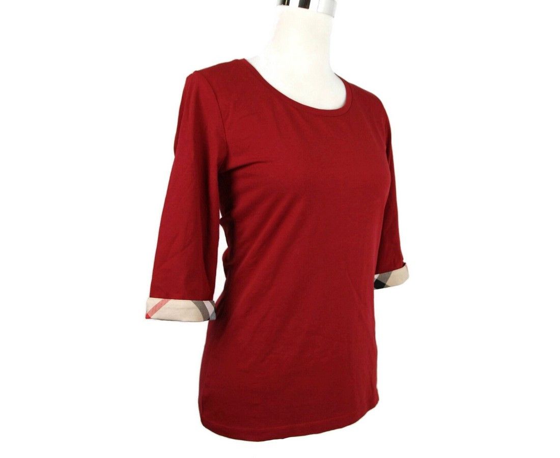 Burberry Women's Deep Red Cotton Half Sleeve Shirt (Small) Size S / US 4 / IT 40 - 3 Thumbnail