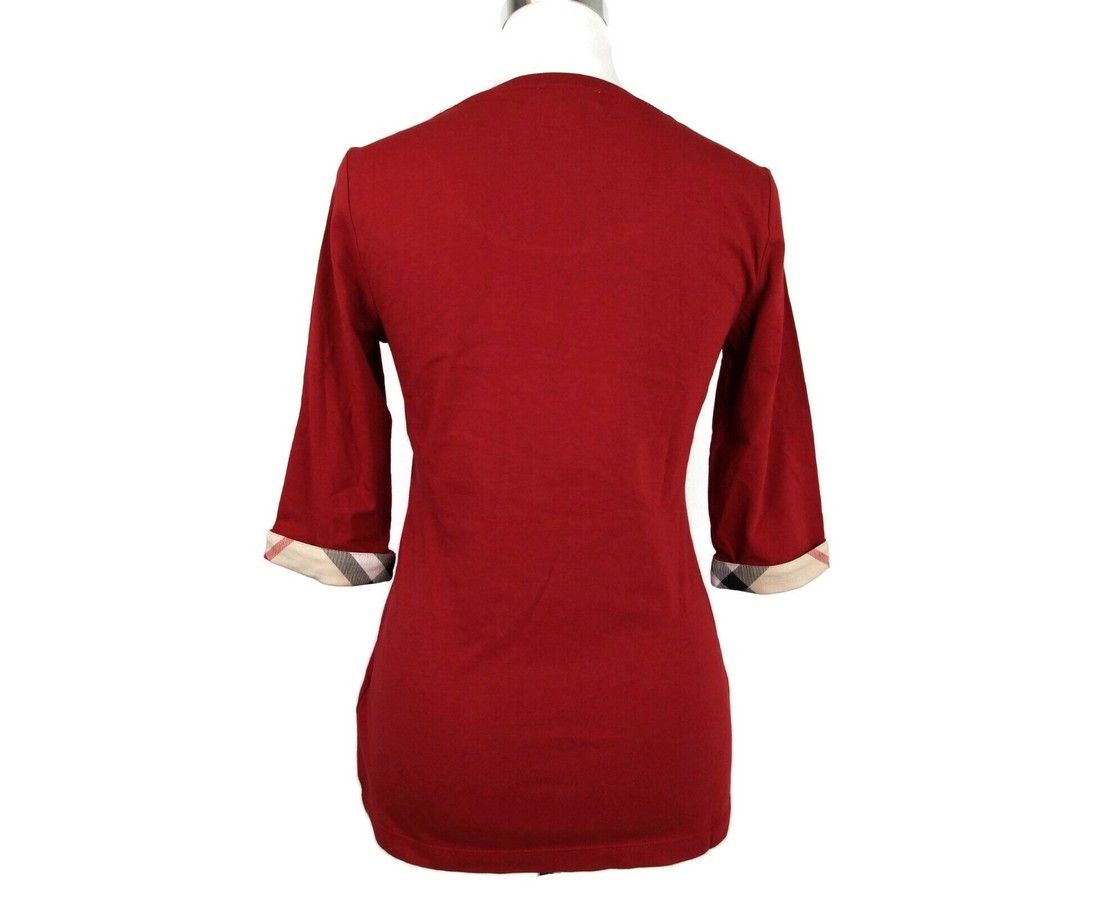 Burberry Women's Deep Red Cotton Half Sleeve Shirt (Small) Size S / US 4 / IT 40 - 4 Thumbnail