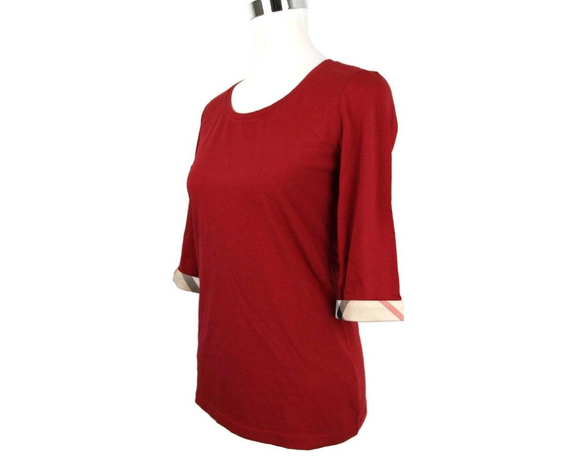 Burberry Women's Deep Red Cotton Half Sleeve Shirt (Small) Size S / US 4 / IT 40 - 2 Thumbnail
