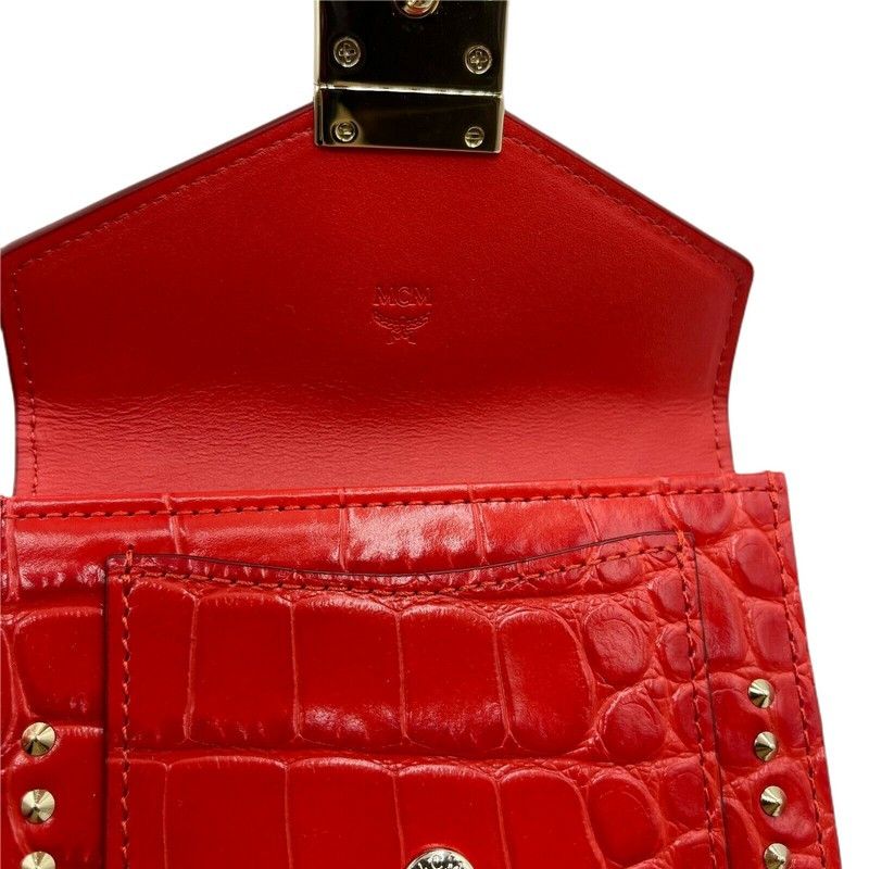 MCM women's Red Crocodile Embossed Leather Mini Flap Coin Size ONE SIZE - 7 Thumbnail