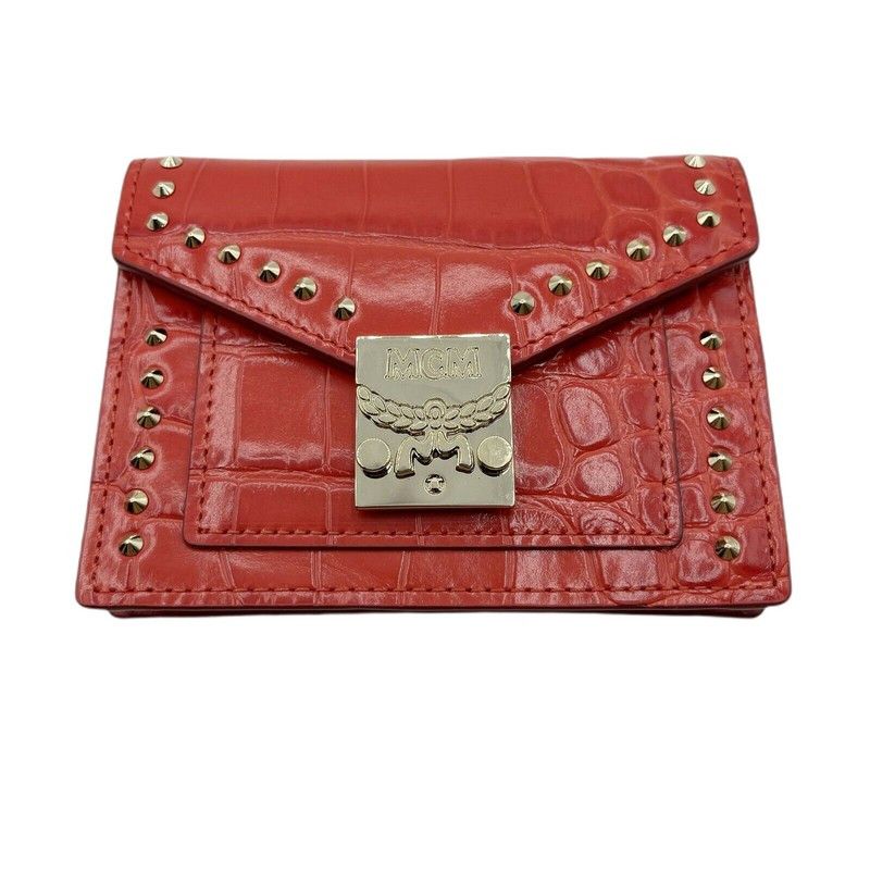 women's Red Crocodile Embossed Leather Mini Flap Coin