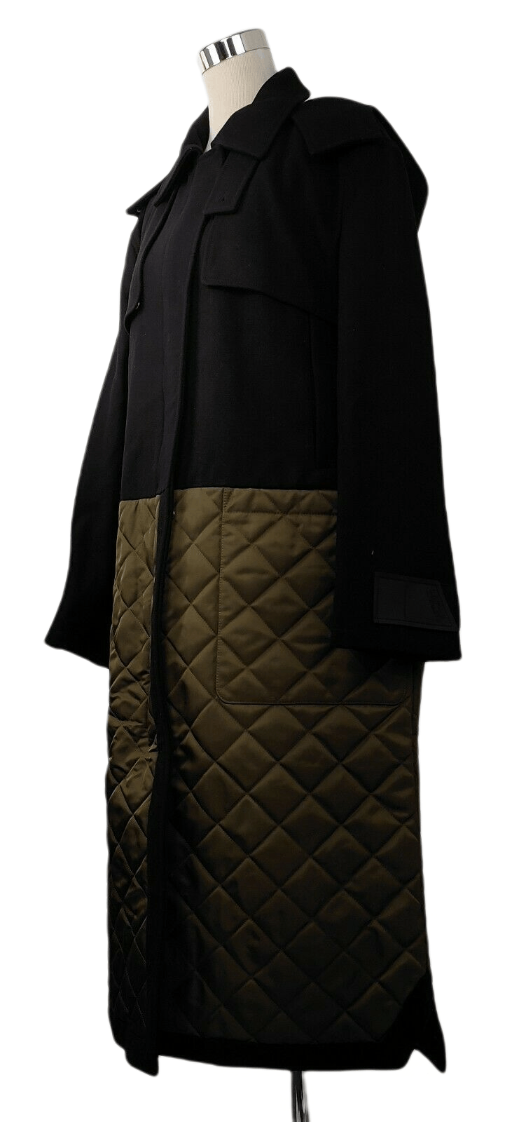MCM Women's Black Wool/ Olive Green Quilted Nylon Long Coat Size ONE SIZE - 2 Thumbnail