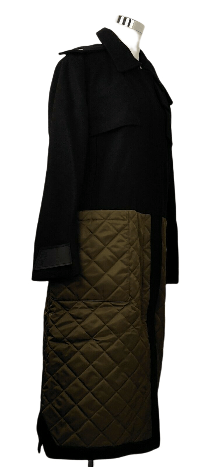 MCM Women's Black Wool/ Olive Green Quilted Nylon Long Coat Size ONE SIZE - 3 Thumbnail