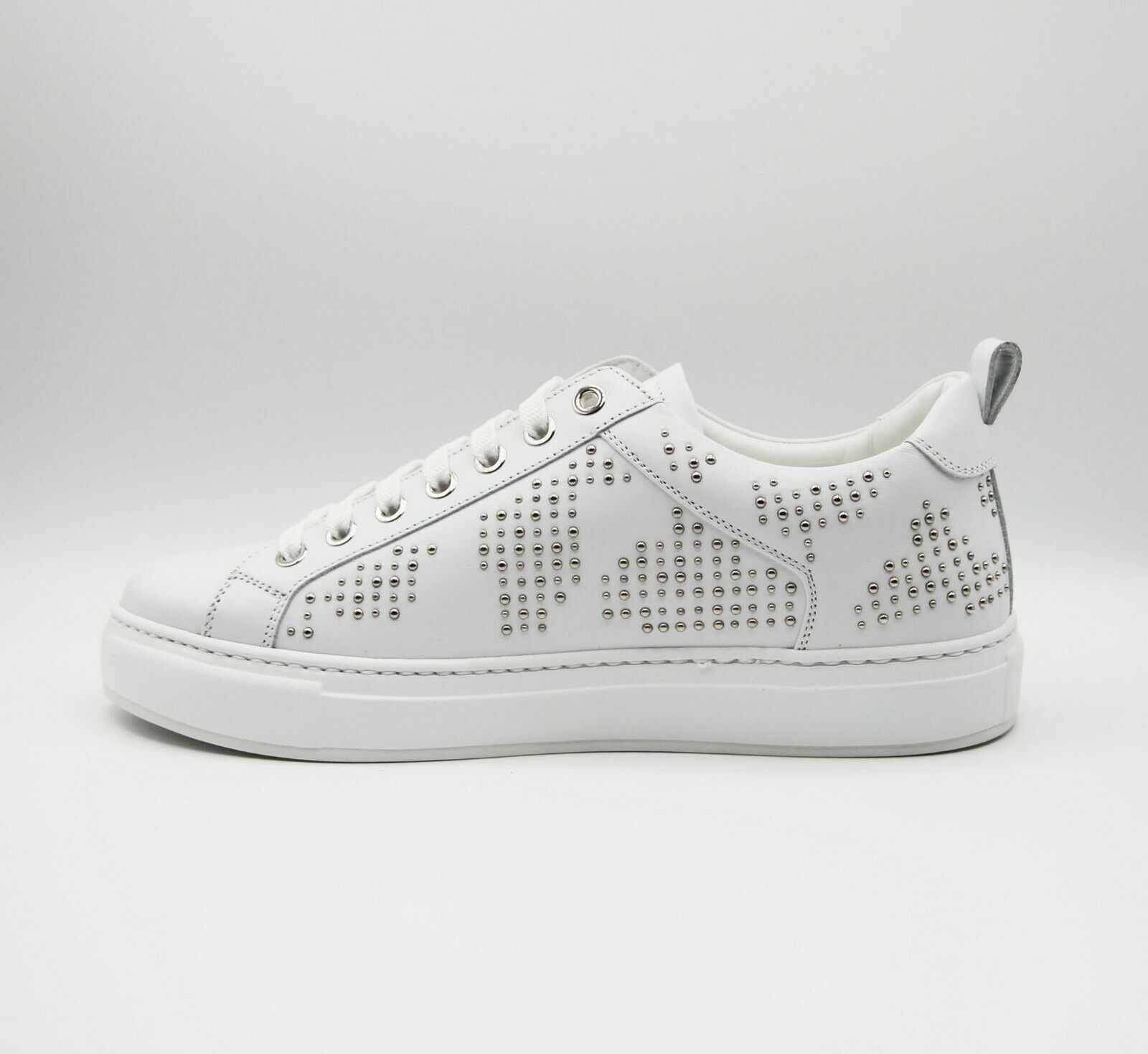 MCM Women's White Leather Silver Studded Sneaker (37 / US 7) Size US 7 / IT 37 - 3 Thumbnail
