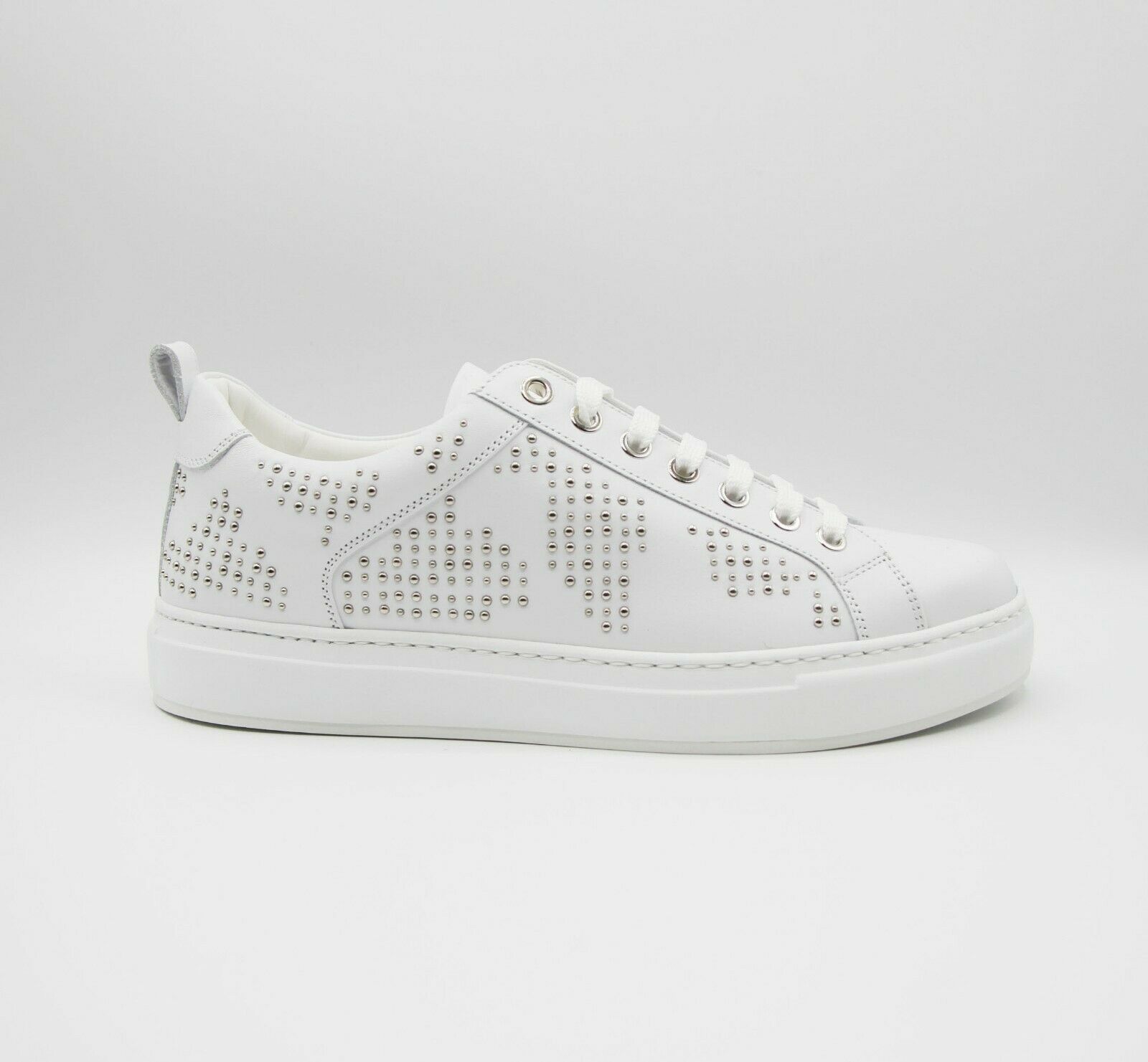 MCM Women's White Leather Silver Studded Sneaker (37 / US 7) Size US 7 / IT 37 - 2 Thumbnail