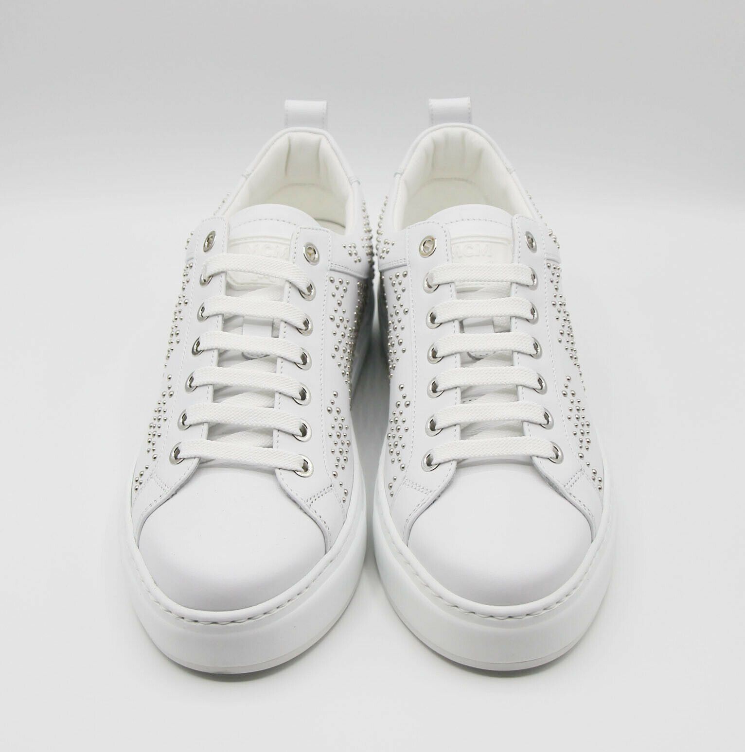MCM Women's White Leather Silver Studded Sneaker (37 / US 7) Size US 7 / IT 37 - 4 Thumbnail