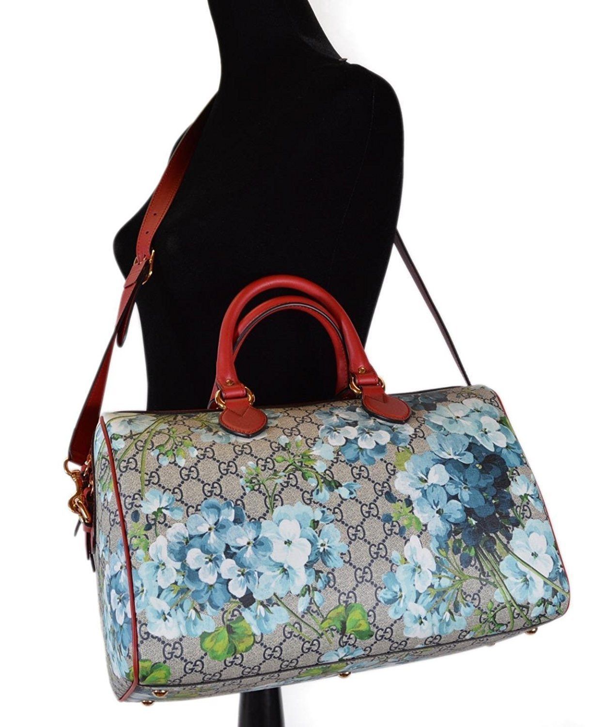 Gucci Blue GG Blooms Coated Canvas Medium Boston Top Handle Bag Size ONE SIZE - 3 Thumbnail